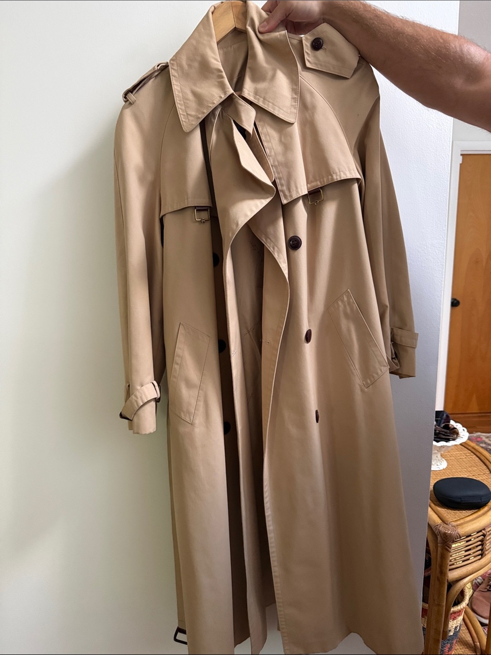 Etienne Aigner Classic Long Trench Coat in Tan